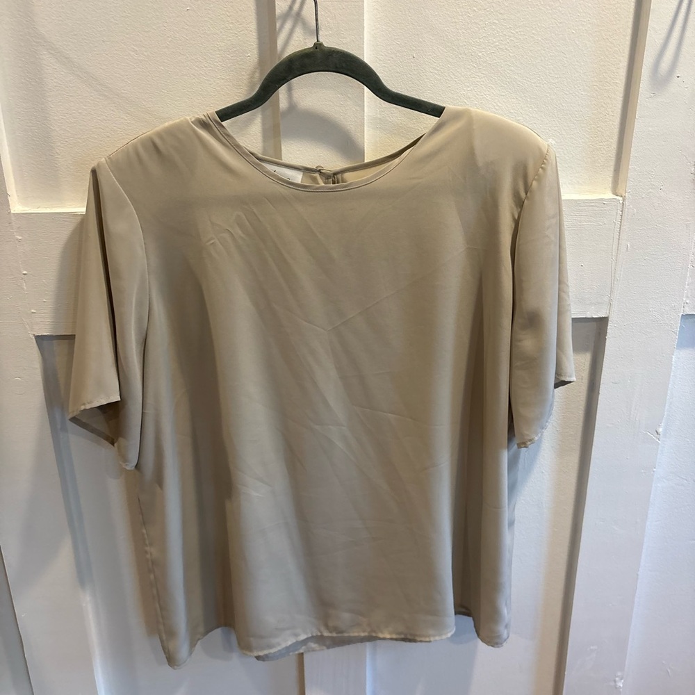 Adrienne Relaxed Short-Sleeve Blouse in Taupe